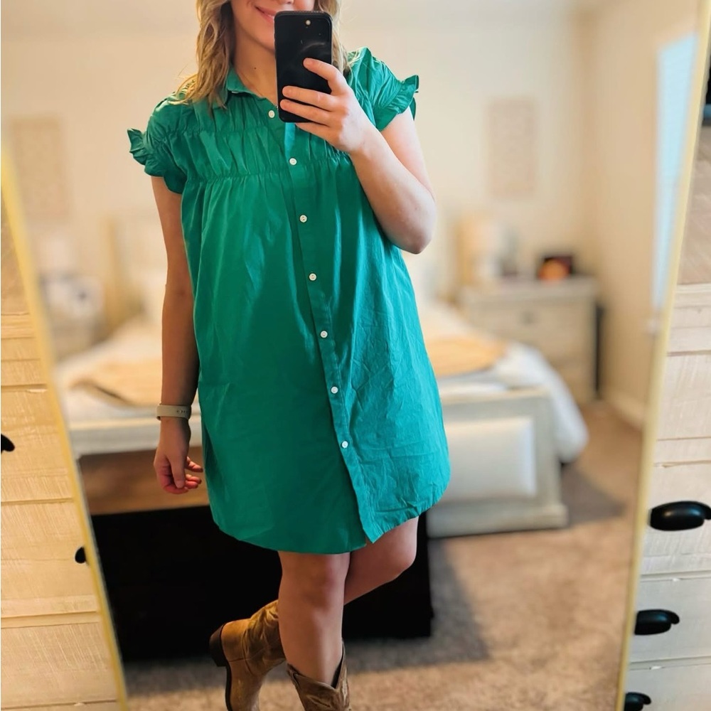 Green Button-Up Shirt Dress